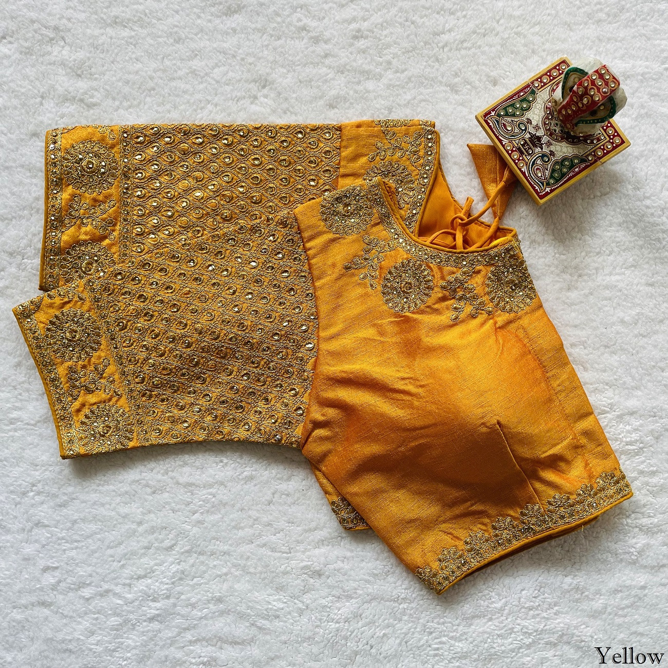 Phantom Silk Embroidered Designer Blouse - Yellow(XS)
