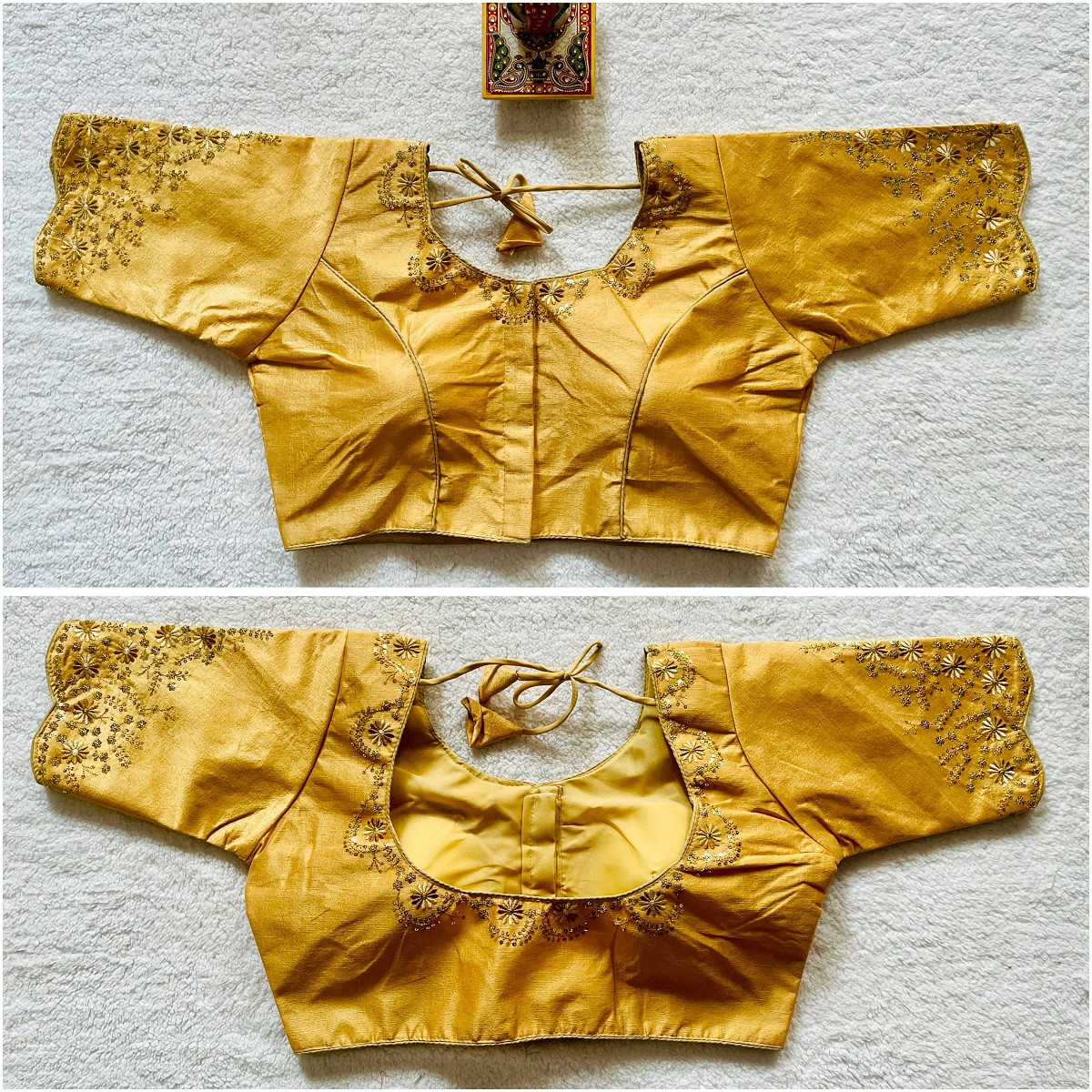 Phantom Silk Embroidered Designer Blouse - Gold(XS)