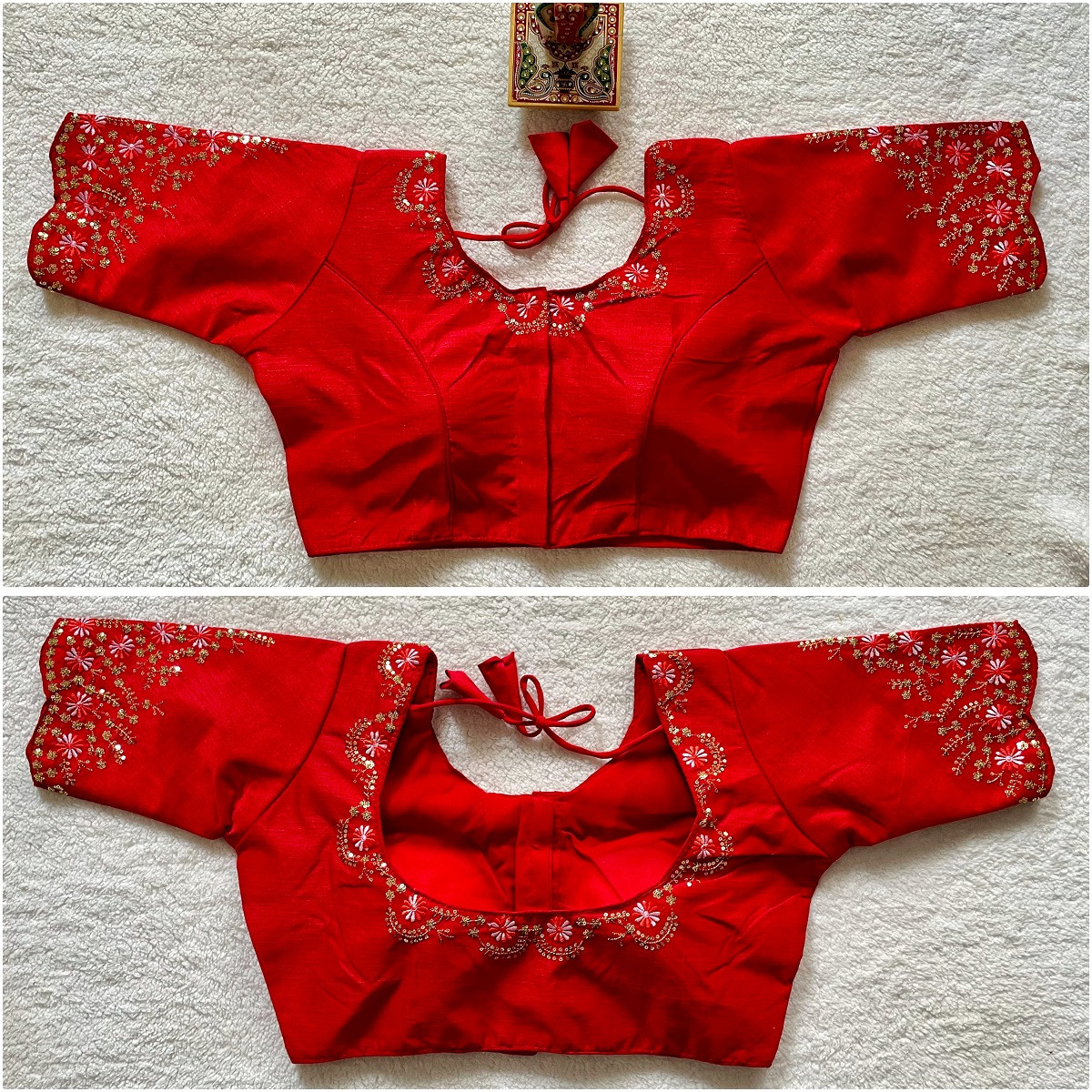 Phantom Silk Embroidered Designer Blouse - Red