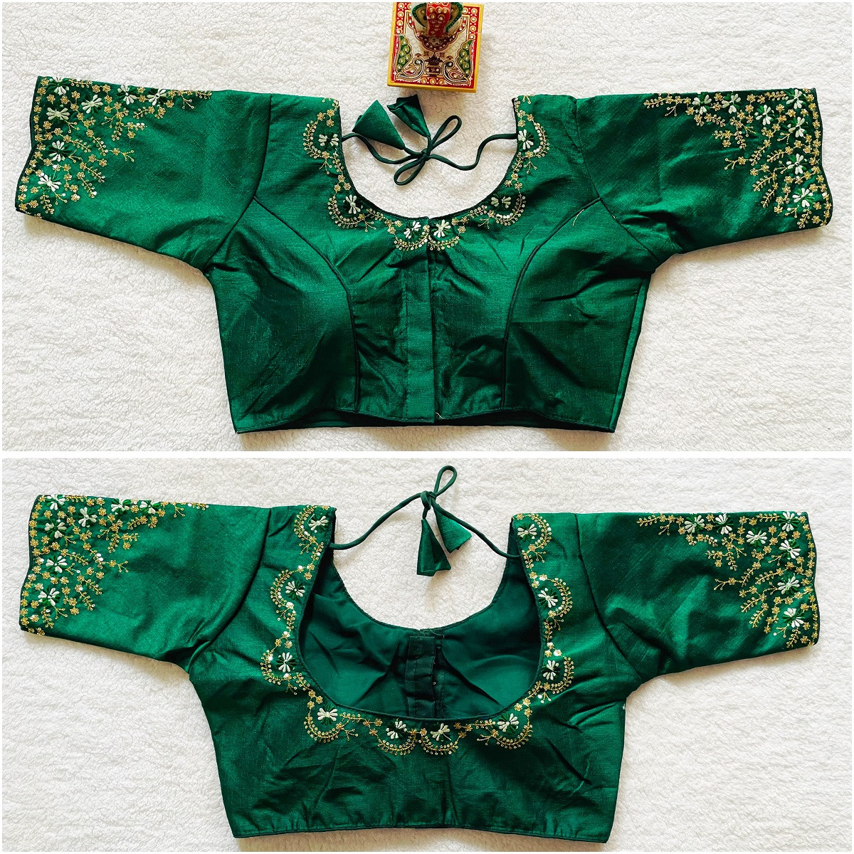 Phantom Silk Embroidered Designer Blouse - Green(XS)