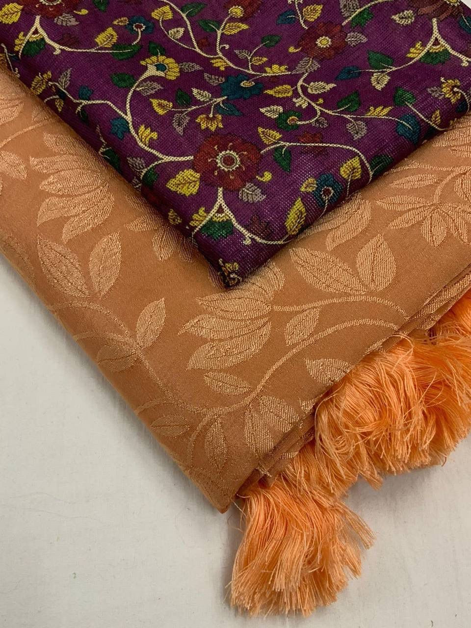 Soft silk self woven jacquard saree - Peach