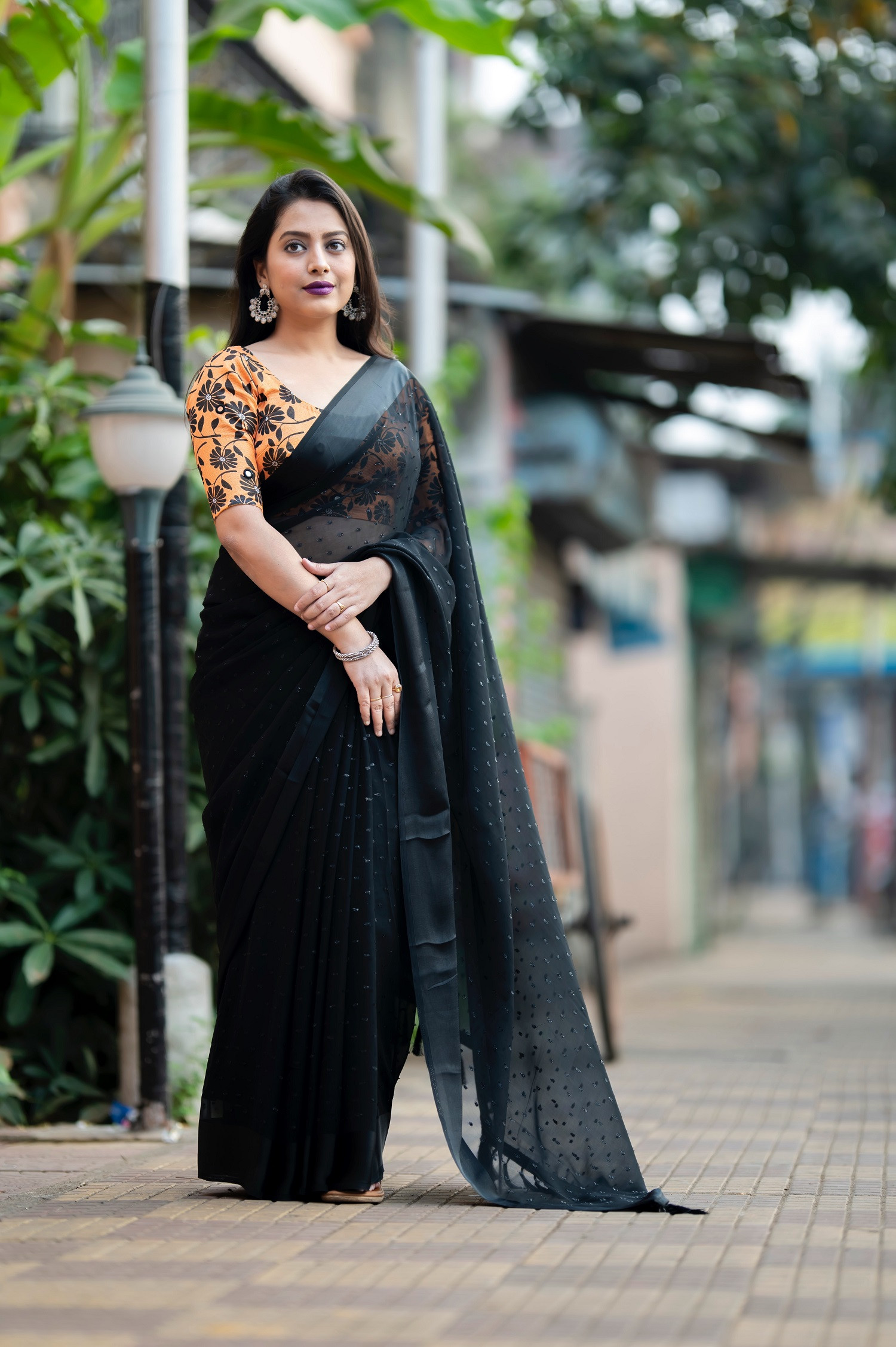Pure soft Georgette Designer Woven saree - Black