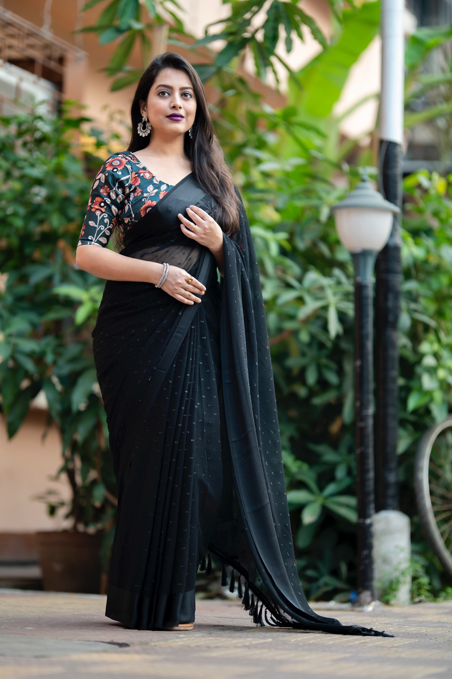 Pure soft Georgette Designer Woven saree - Black