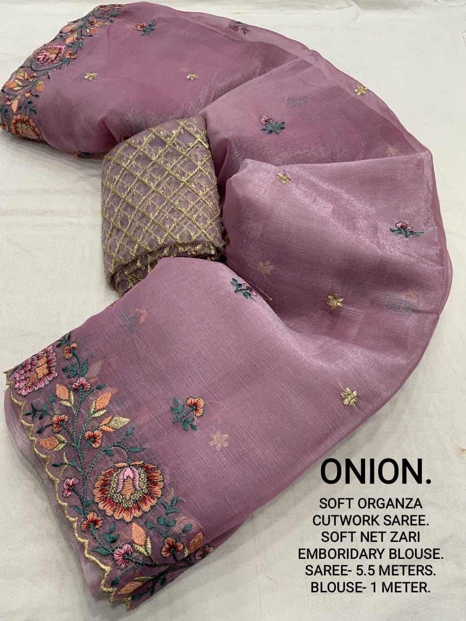 Soft Organza Designer saree with Multi thread Embroidery Work - Purple