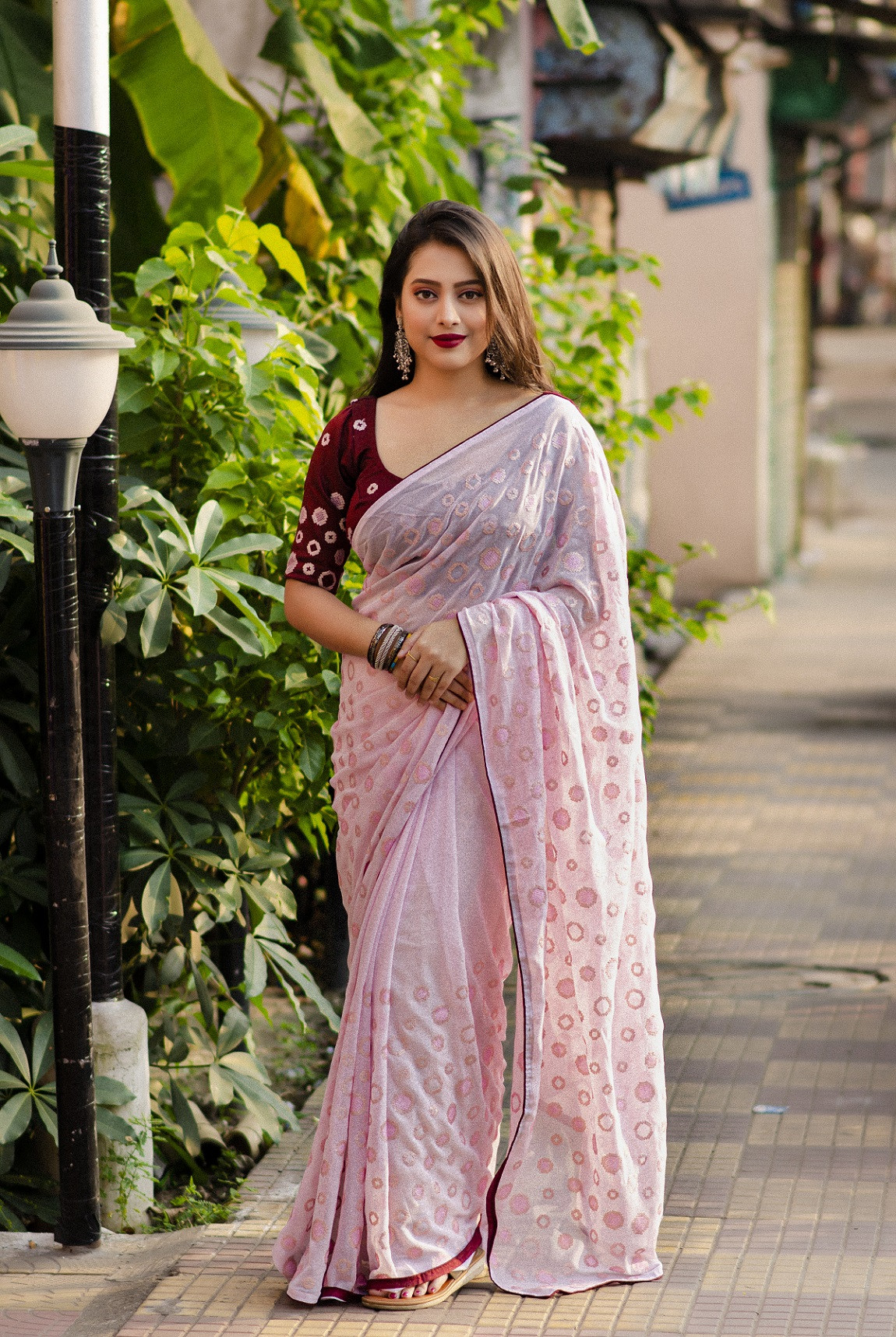 Pure soft Georgette Designer saree with sequence embroidery work-Pink