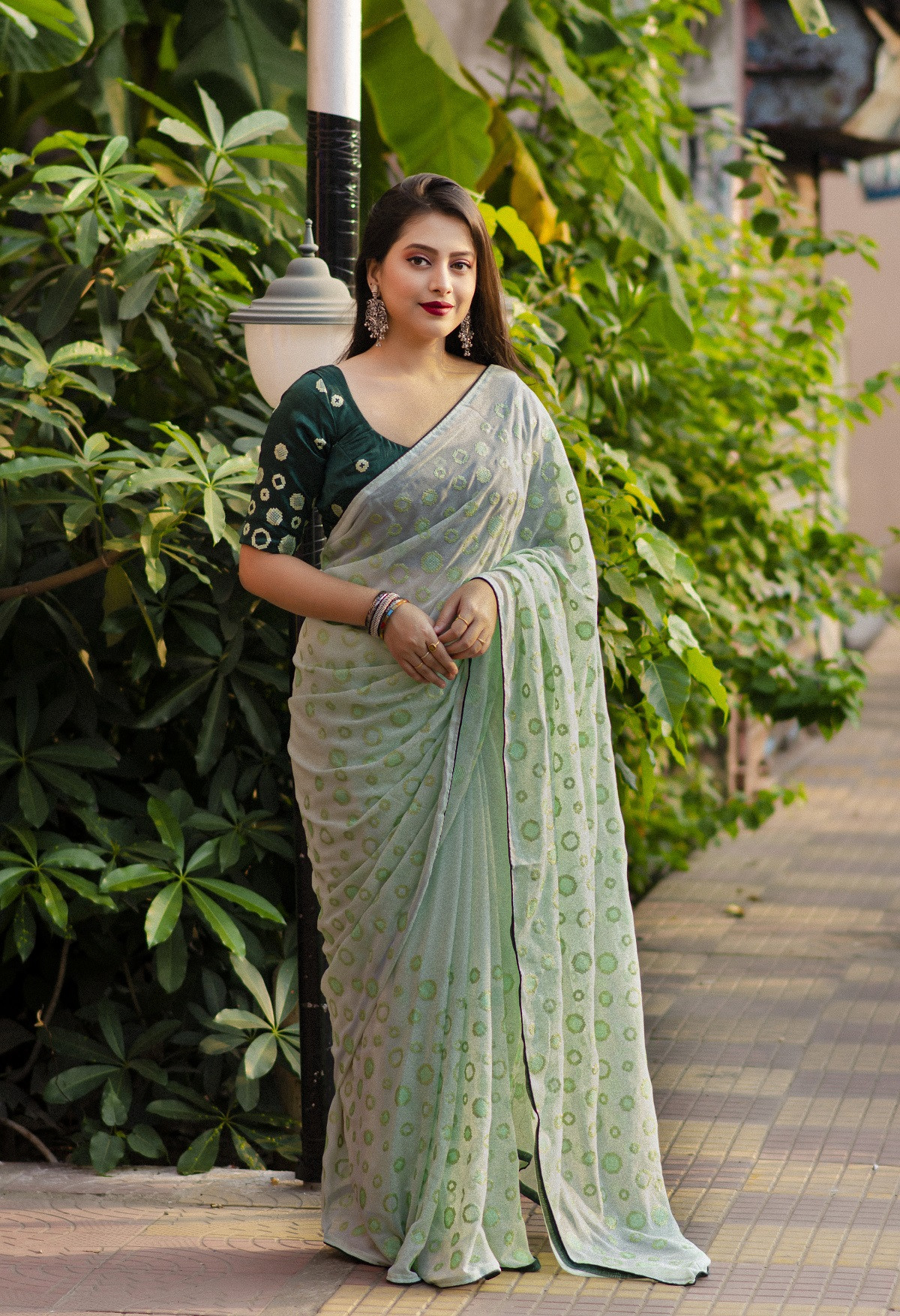 Soft Georgette Designer saree with sequence embroidery work - Green