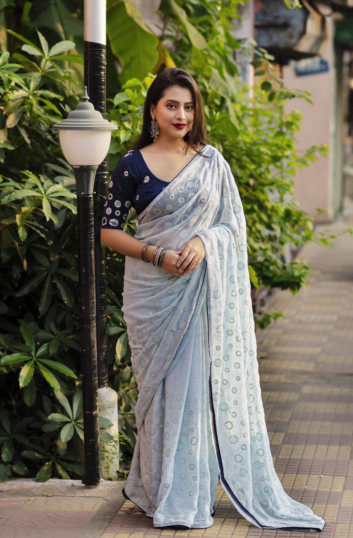 Pure soft Georgette Designer saree with sequence embroidery work-Blue