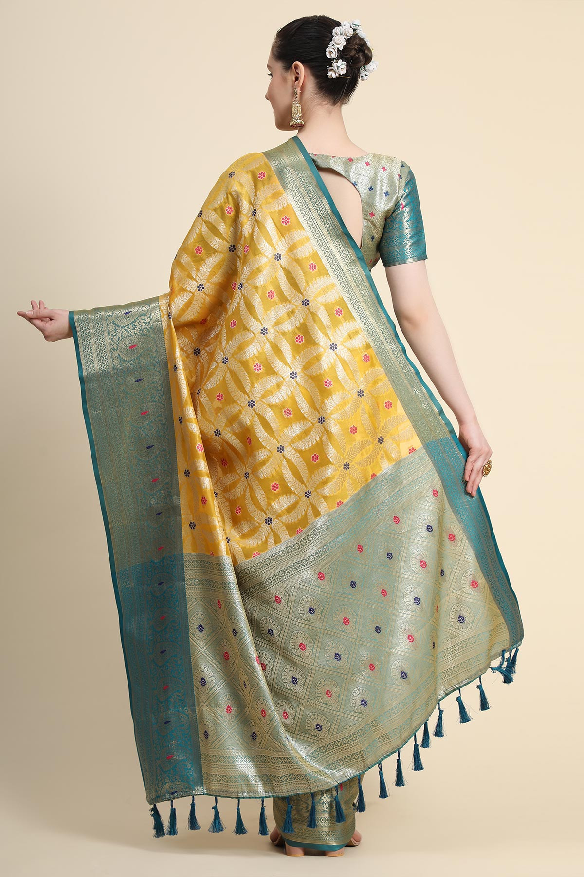 Banarasi Silk Saree with Meenakari Work & Woven Rich Pallu  - Yellow