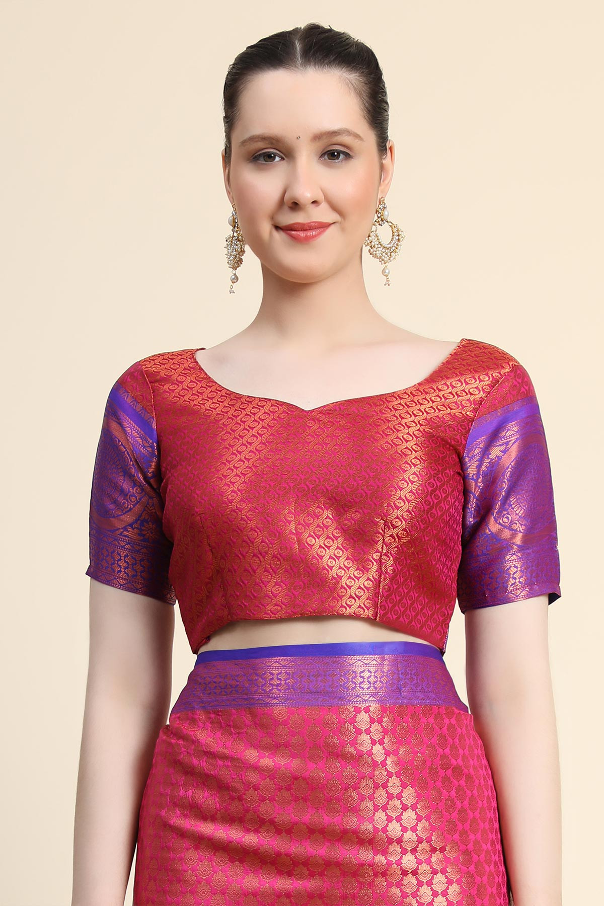 Tissue Silk Saree With Zari Woven Motif & Contrast Rich pallu  - Pink