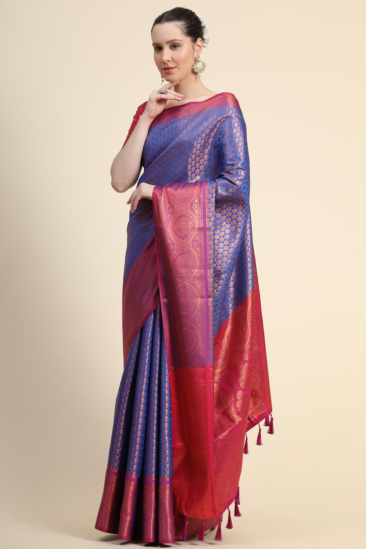 Tissue Silk Saree With Zari Woven Motif &Contrast Rich pallu- Sky Blue