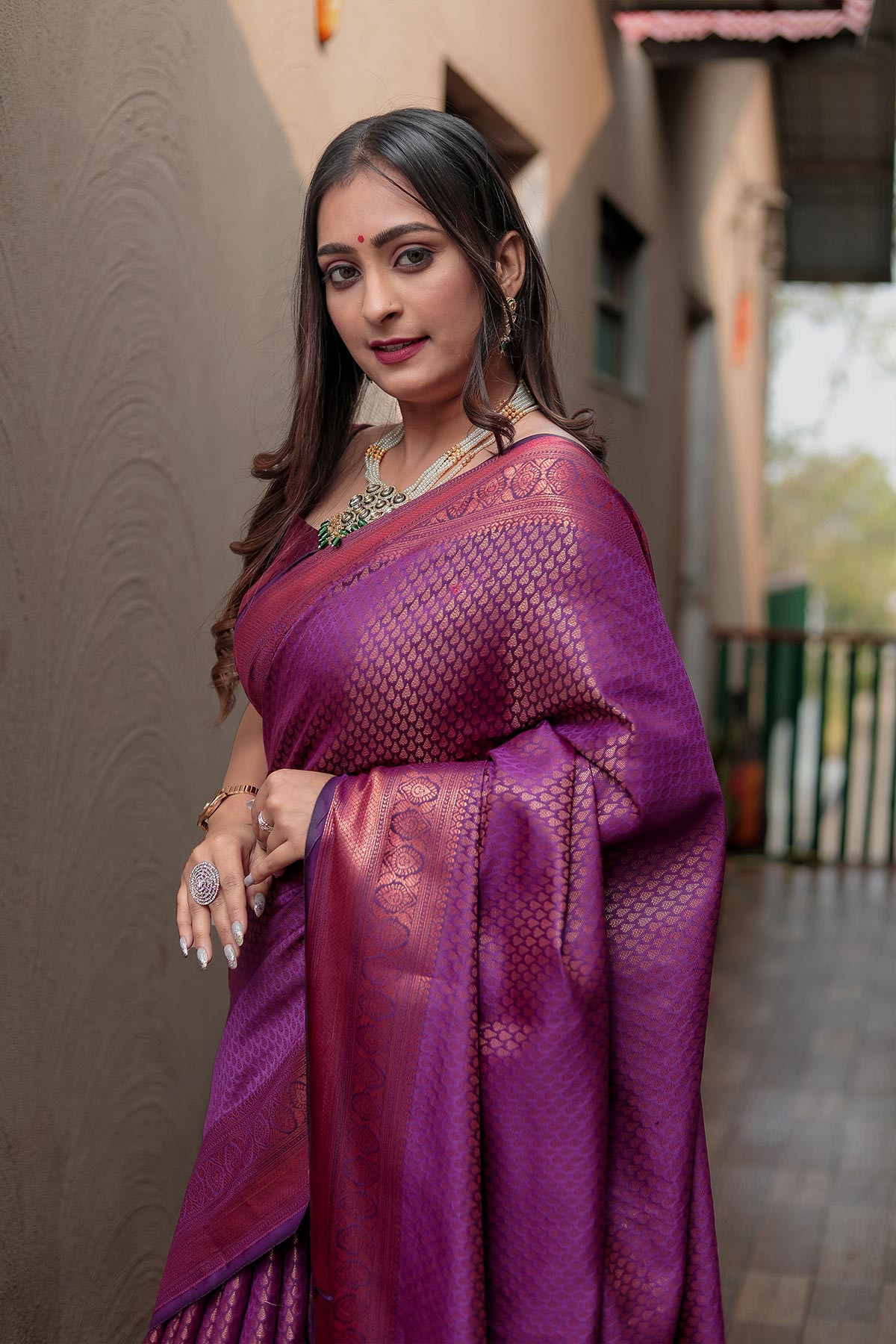 Kanjeevaram Silk Saree with Copper zari Woven &rich pallu - Purple