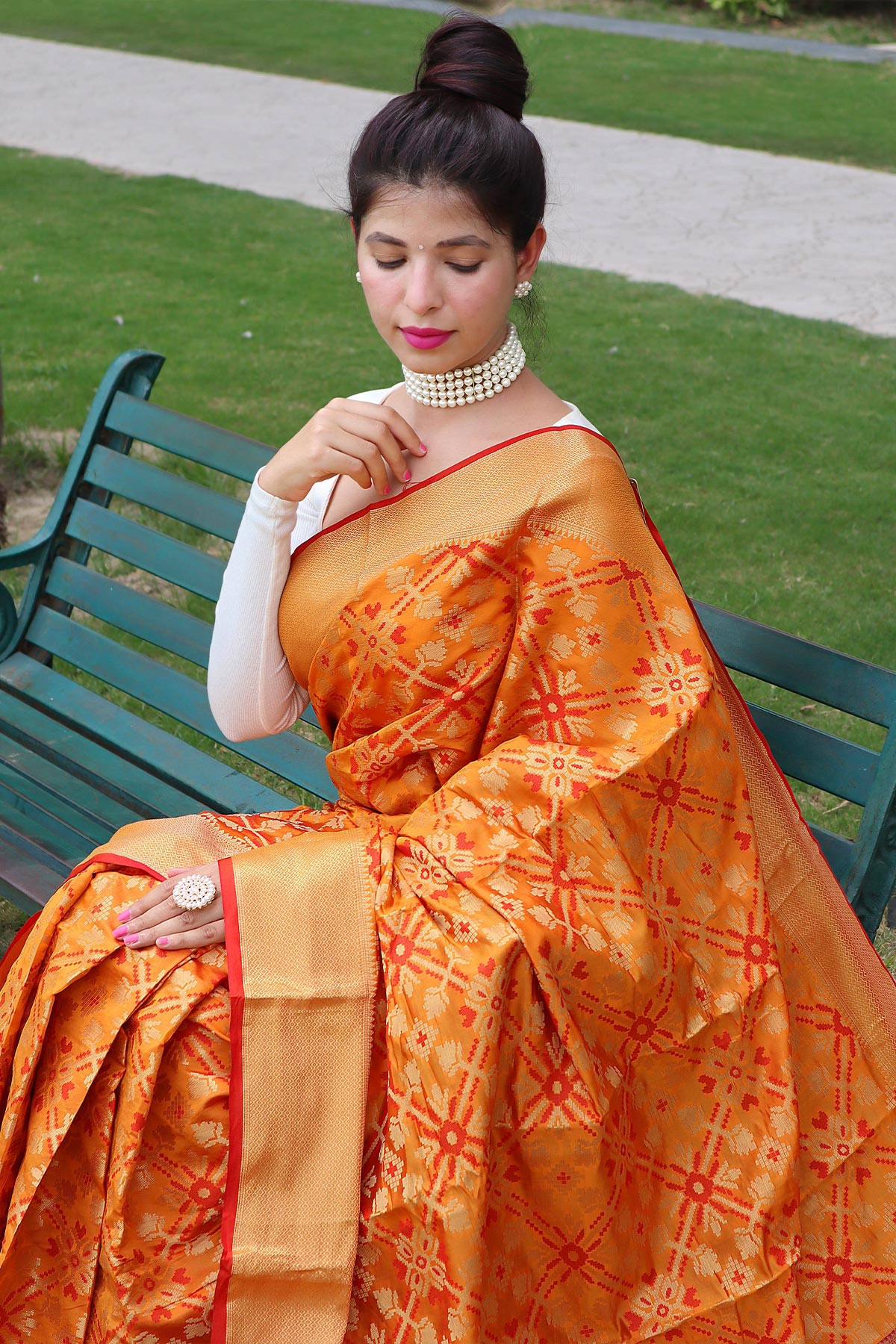 Patola Silk Saree With Meenakari Zari Woven and Rich Pallu - Orange