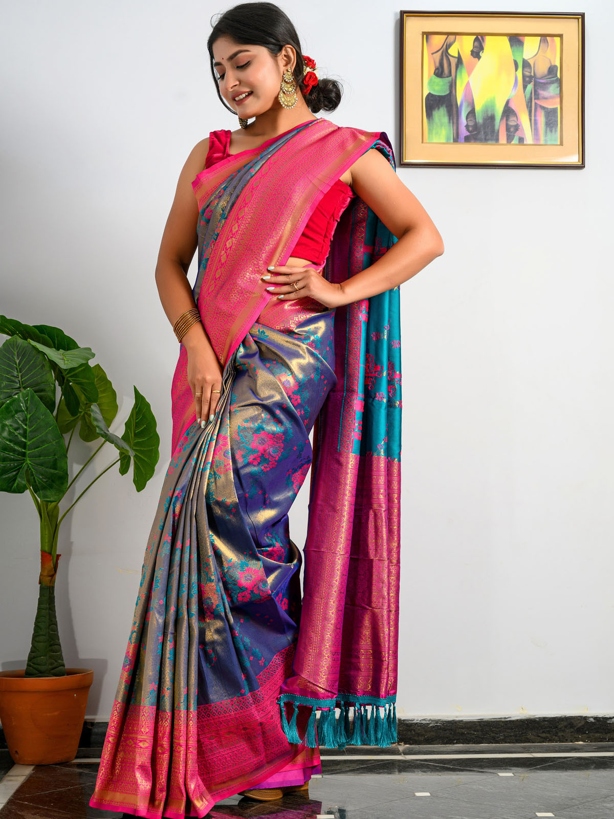 Kanjeevaram Soft Silk Saree With Meenakari Woven & Rich Pallu - Blue