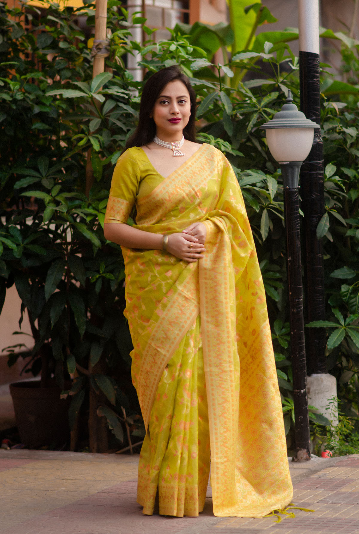Soft Organza saree with Multicolor zari woven & Rich Pallu - Yellow
