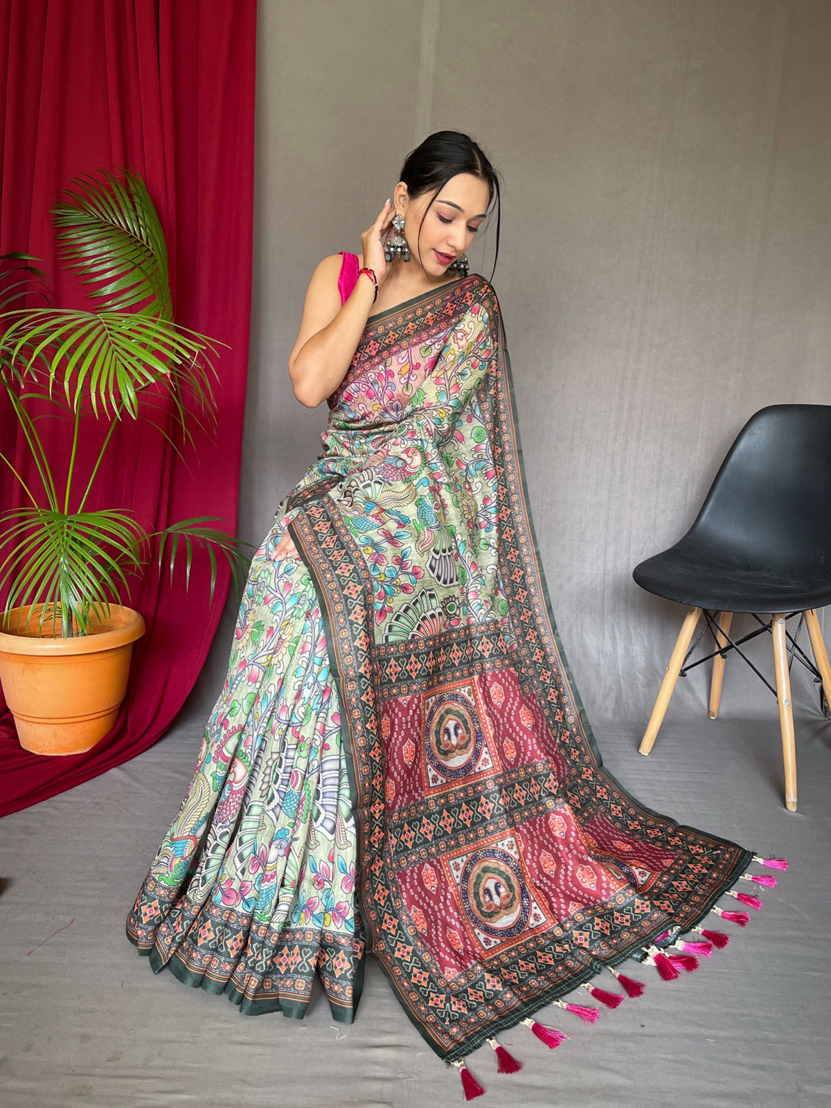 Beautiful Soft Cotton Saree With Bandhni & Kalamkari Print - Multi