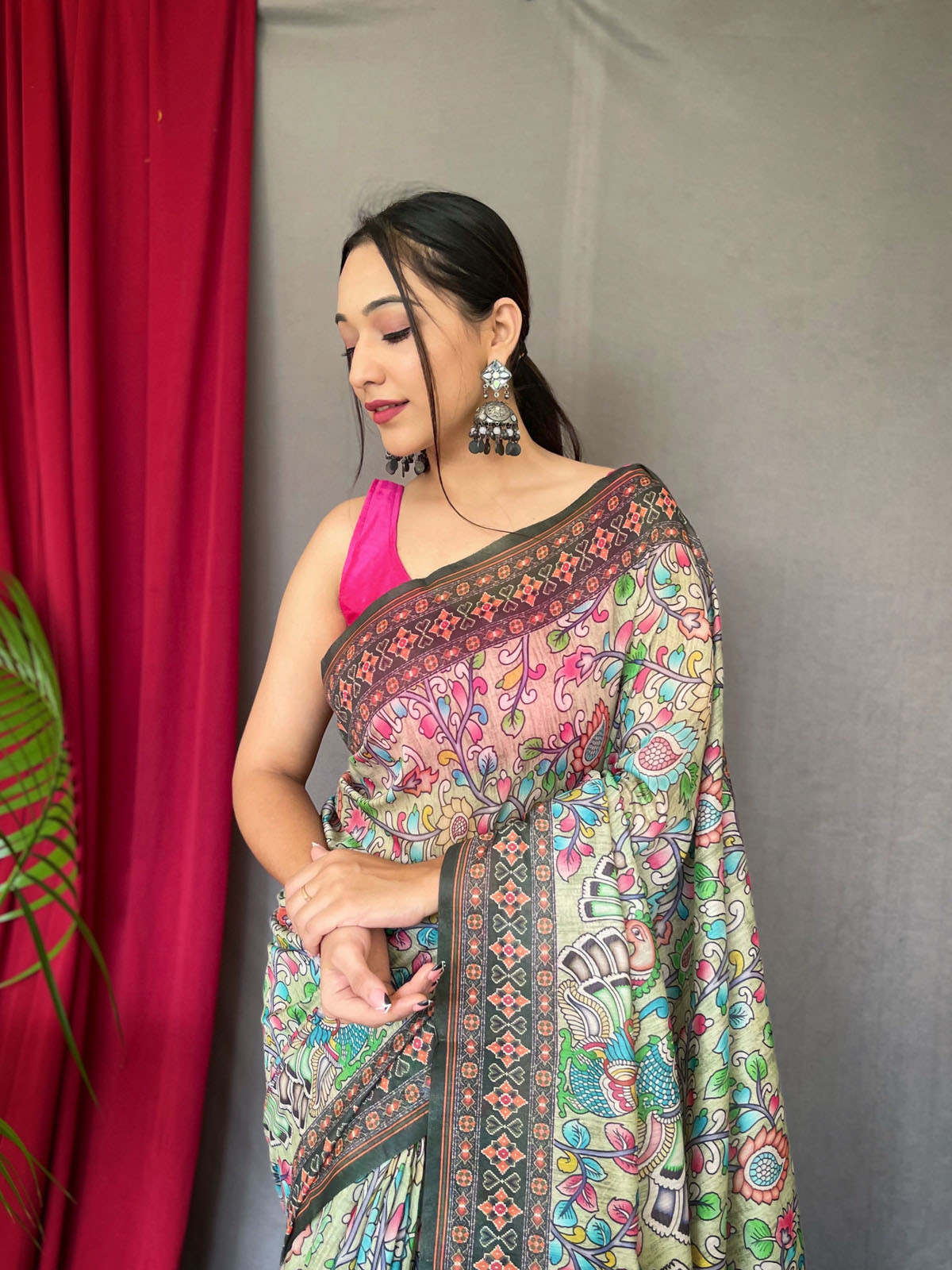 Beautiful Soft Cotton Saree With Bandhni & Kalamkari Print - Multi