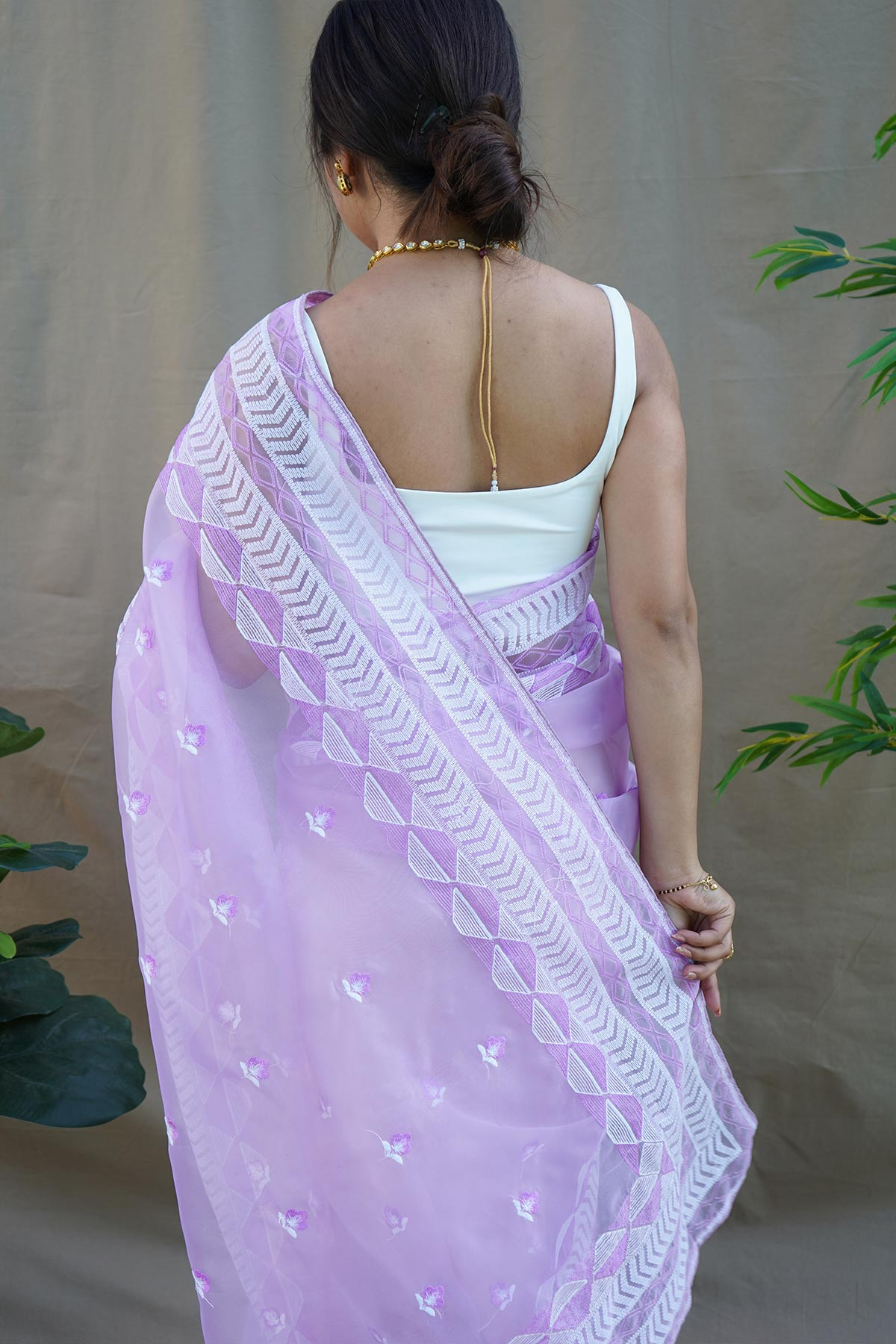 Soft Organza Designer saree with Embroidery Work Border - Lavender