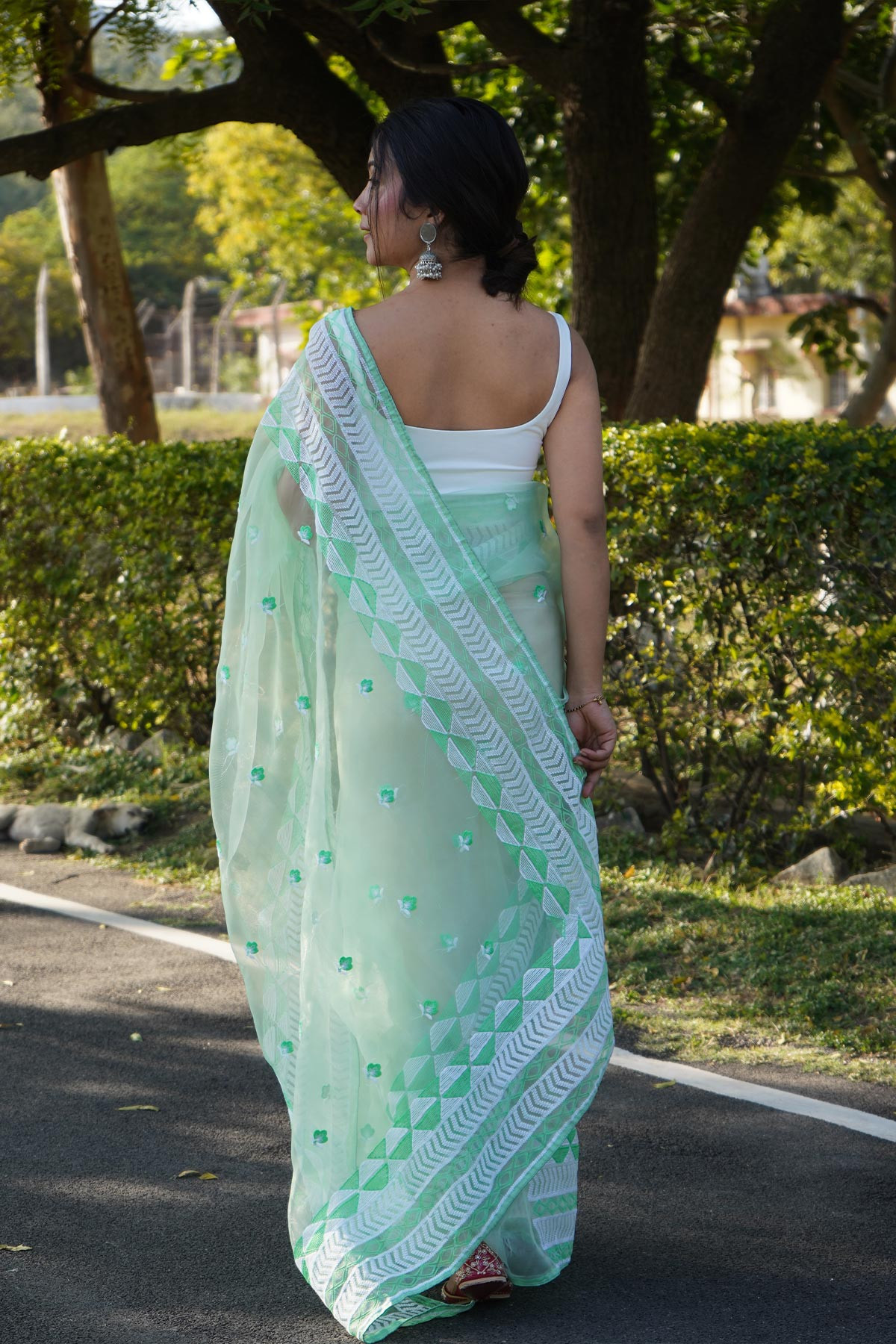 Soft Organza Designer saree with Embroidery Work Border - Turquoise