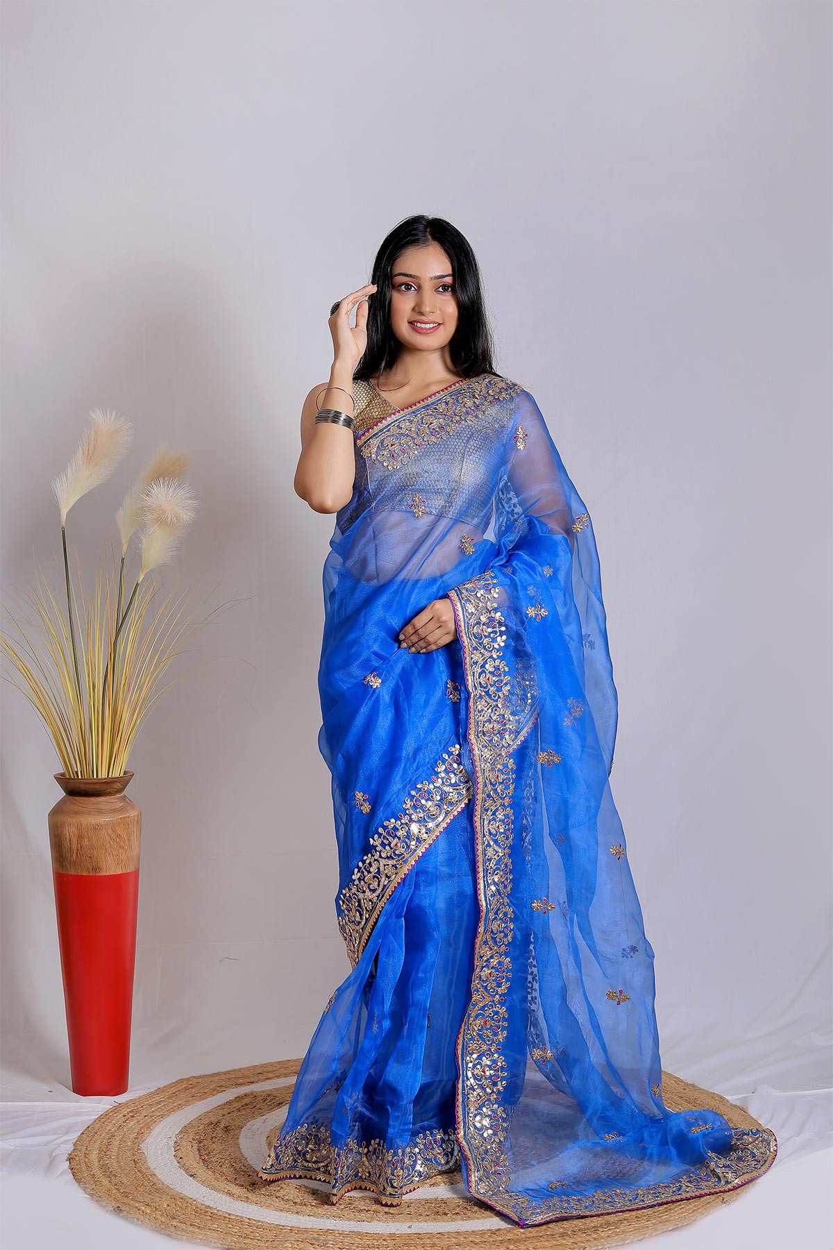 Soft Organza Designer saree with Hand work Embroidery - Blue
