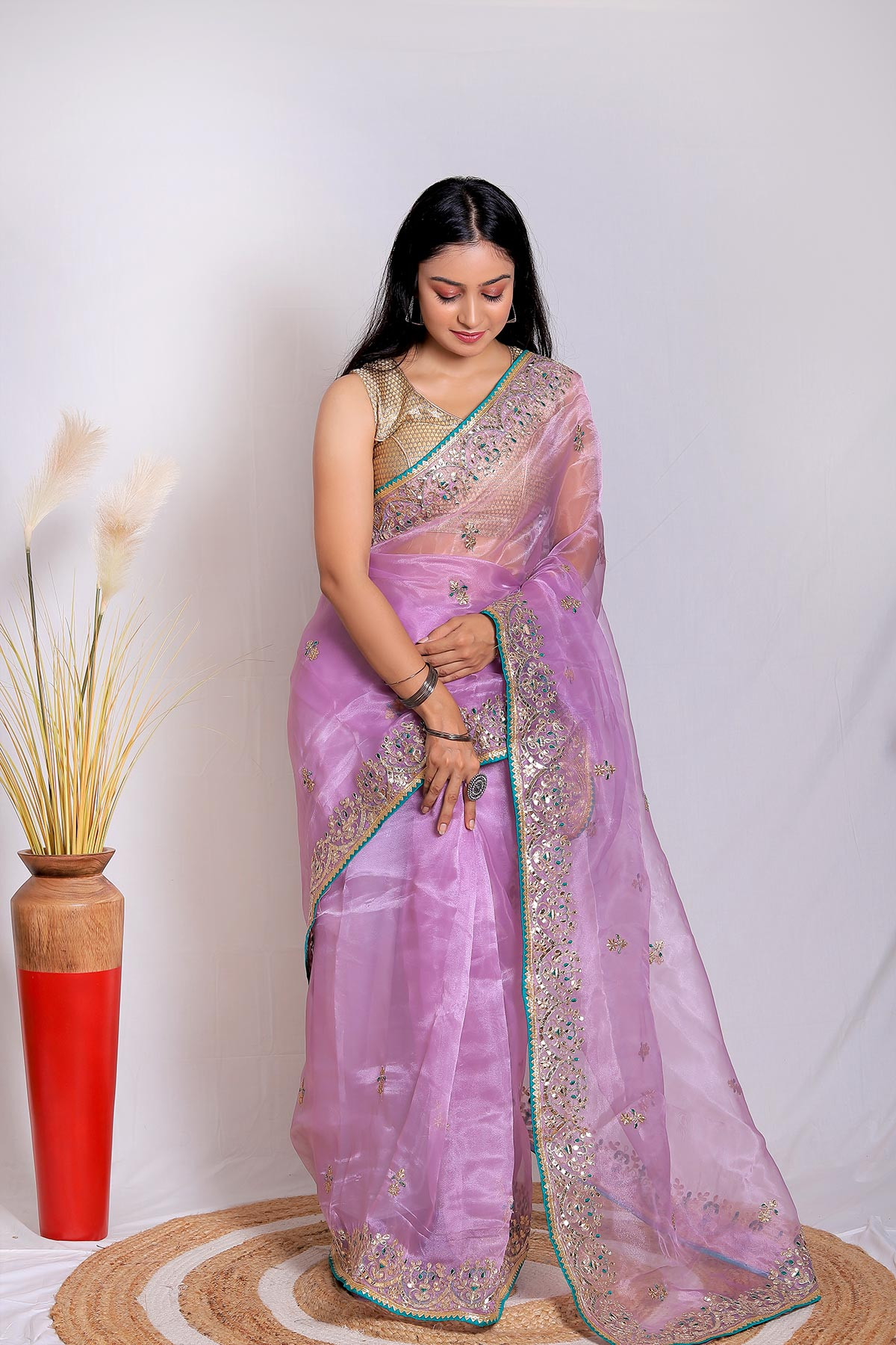 Soft Organza Designer saree with Hand work Embroidery - Purple