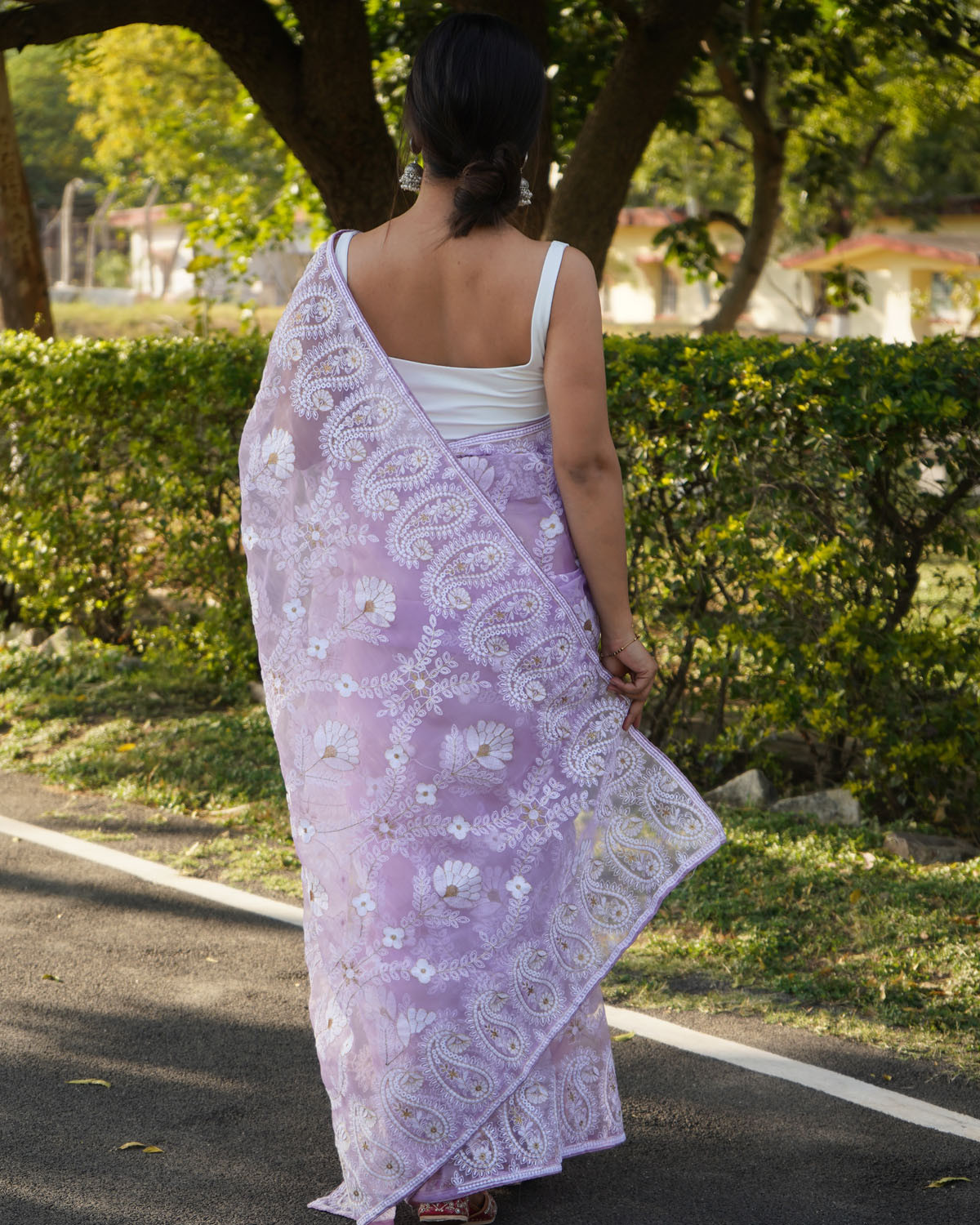 Premium Organza Silk Designer saree with Hand Embroidery Work- Purple