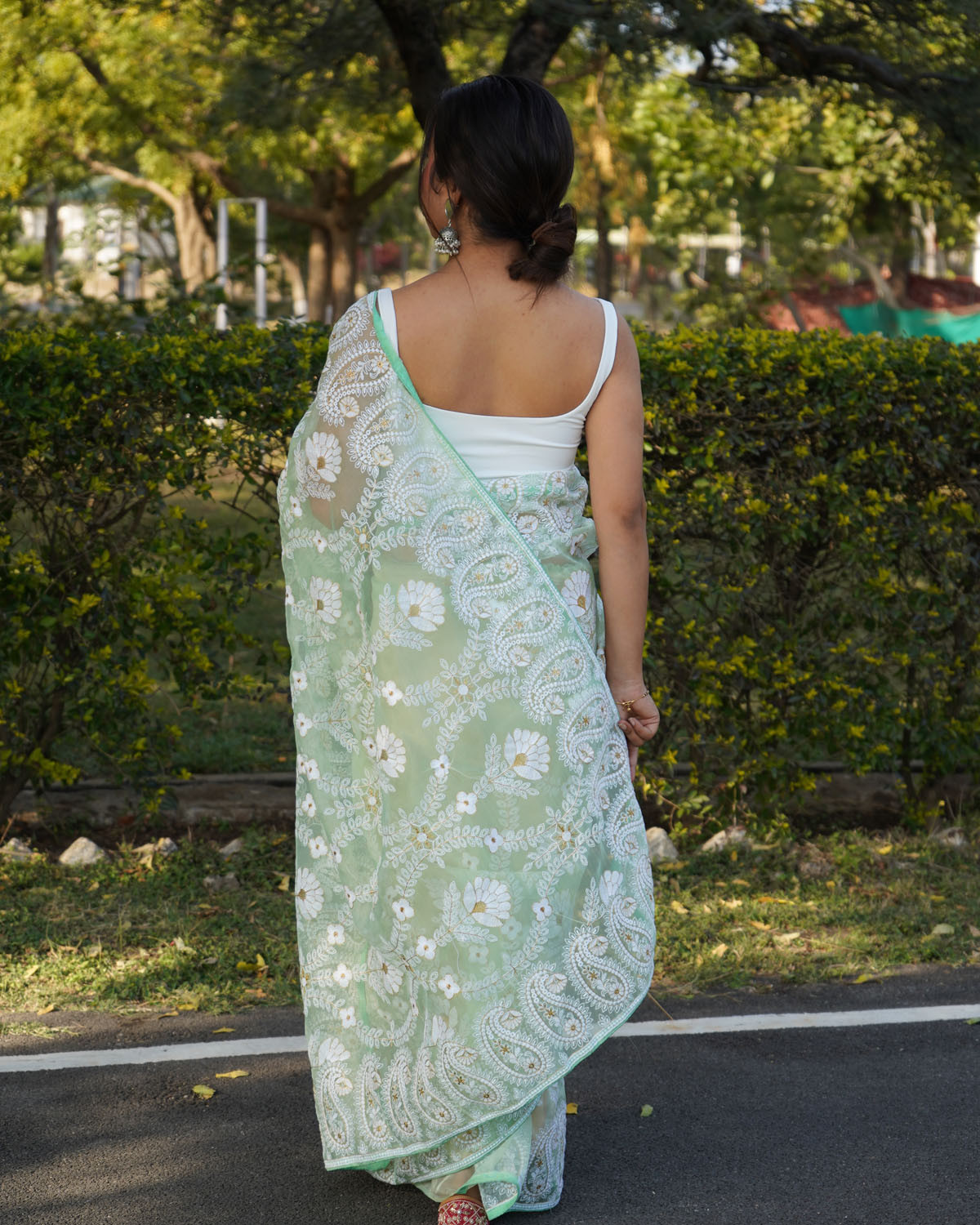 Premium Organza Silk Designer saree with Hand Embroidery Work- Green
