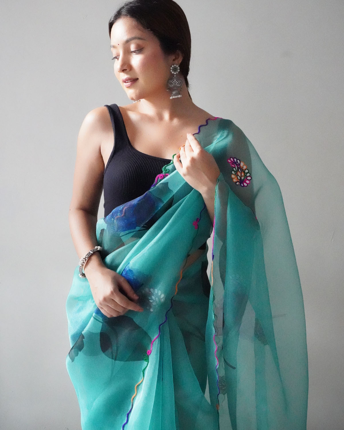 Premium Organza Designer saree with Embroidery Work - Blue