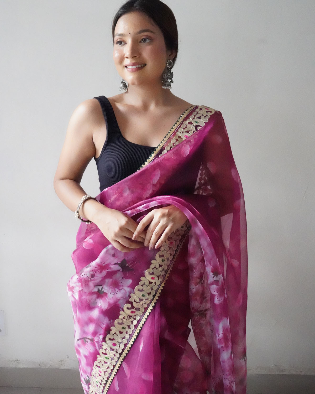 Premium Organza Designer saree with Embroidery Work - Lavender