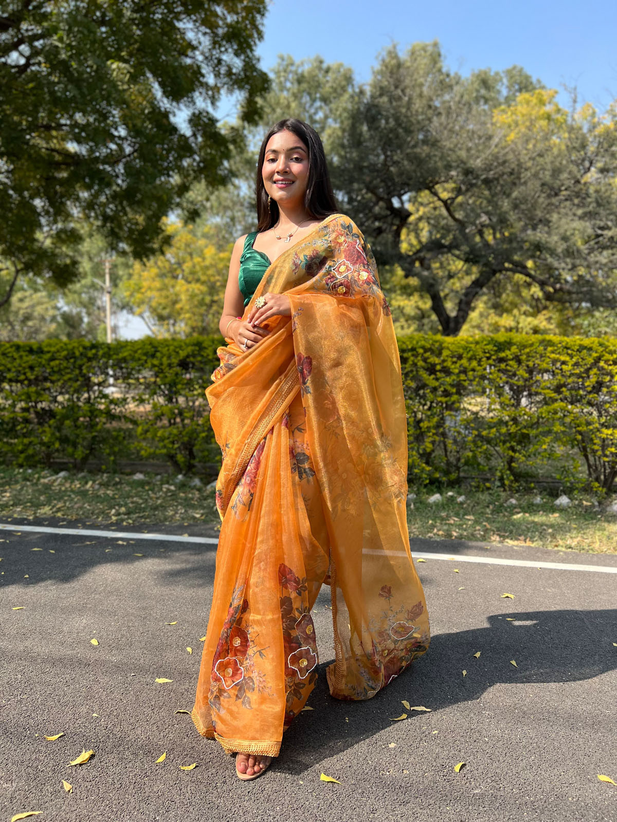 Premium Organza Designer saree with Hand Embroidery Work - Yellow