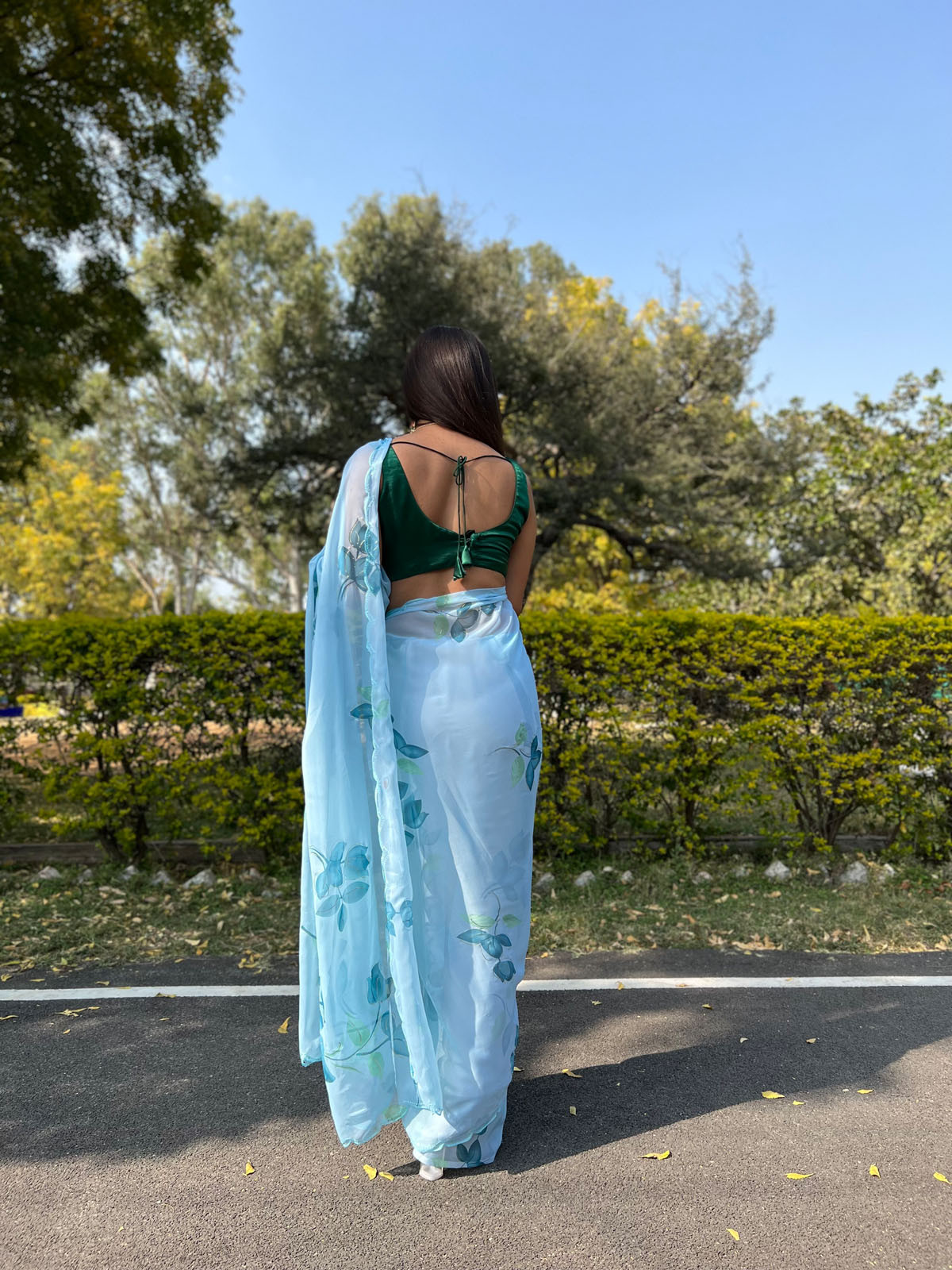 Pure Chiffon Digital printed Designer saree with Foil print –Blue