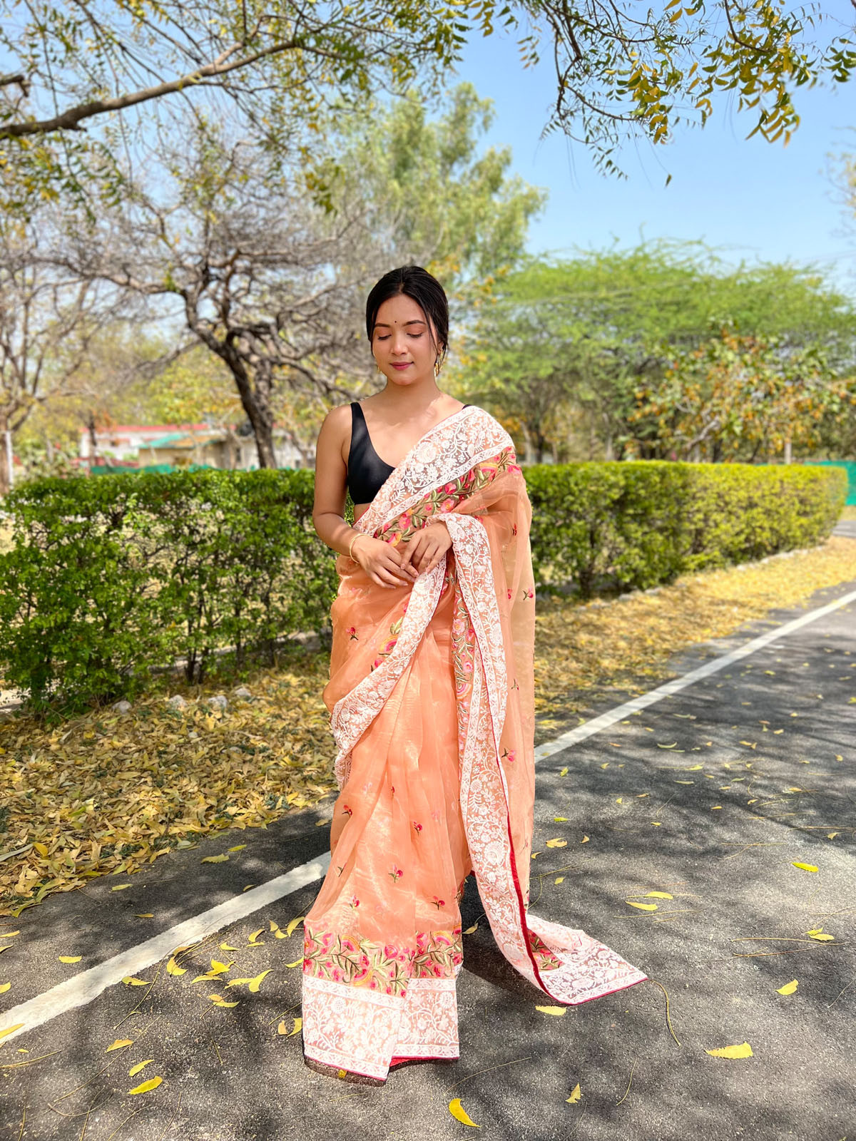 Pure Organza Silk Designer saree with Embroidery work –Orange