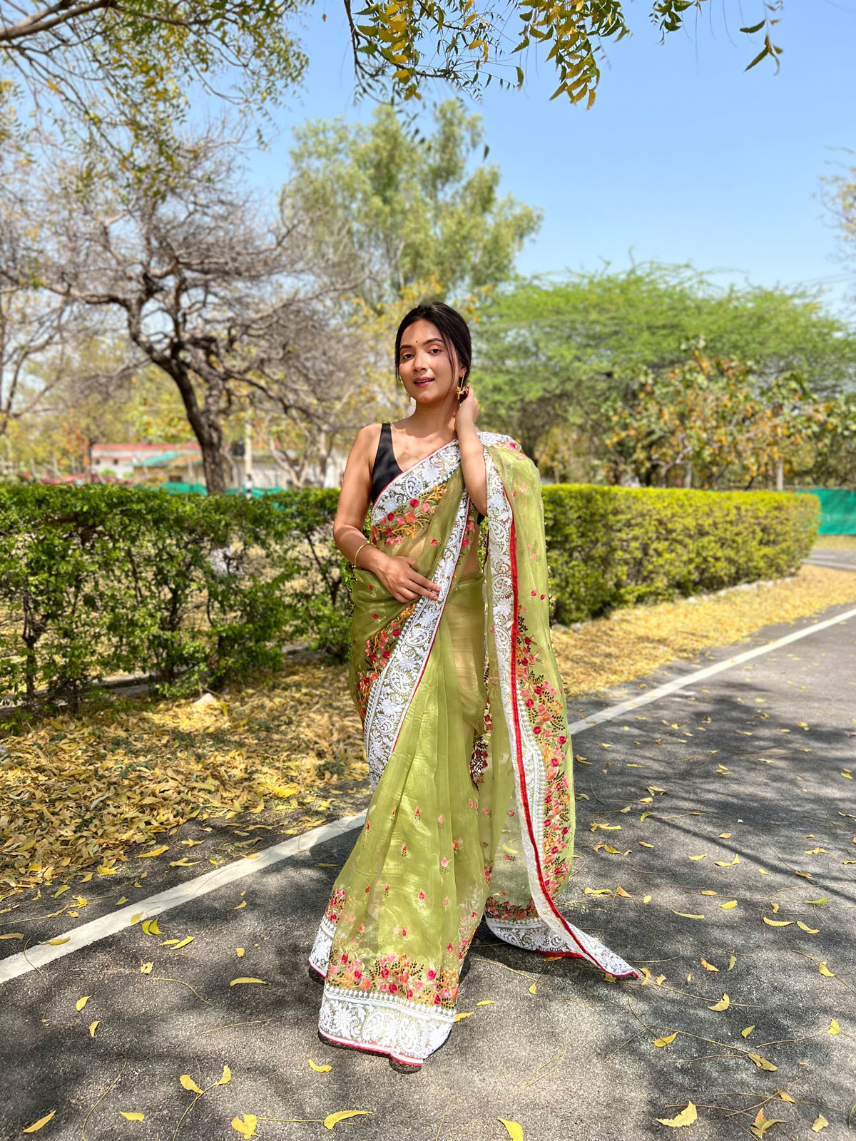 Pure Organza Silk Designer saree with Embroidery work –Green