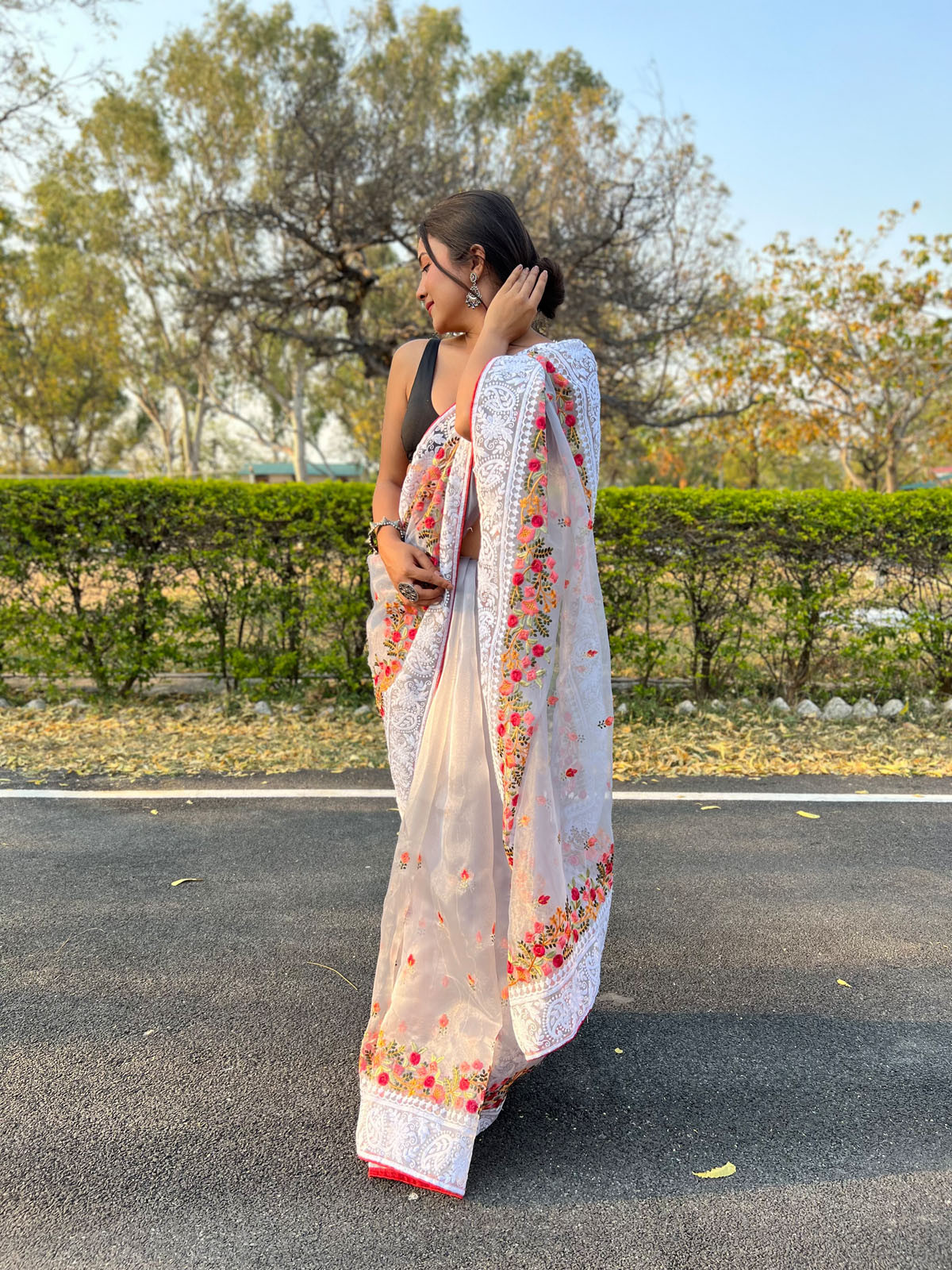Pure Organza Silk Designer saree with Embroidery work –Grey