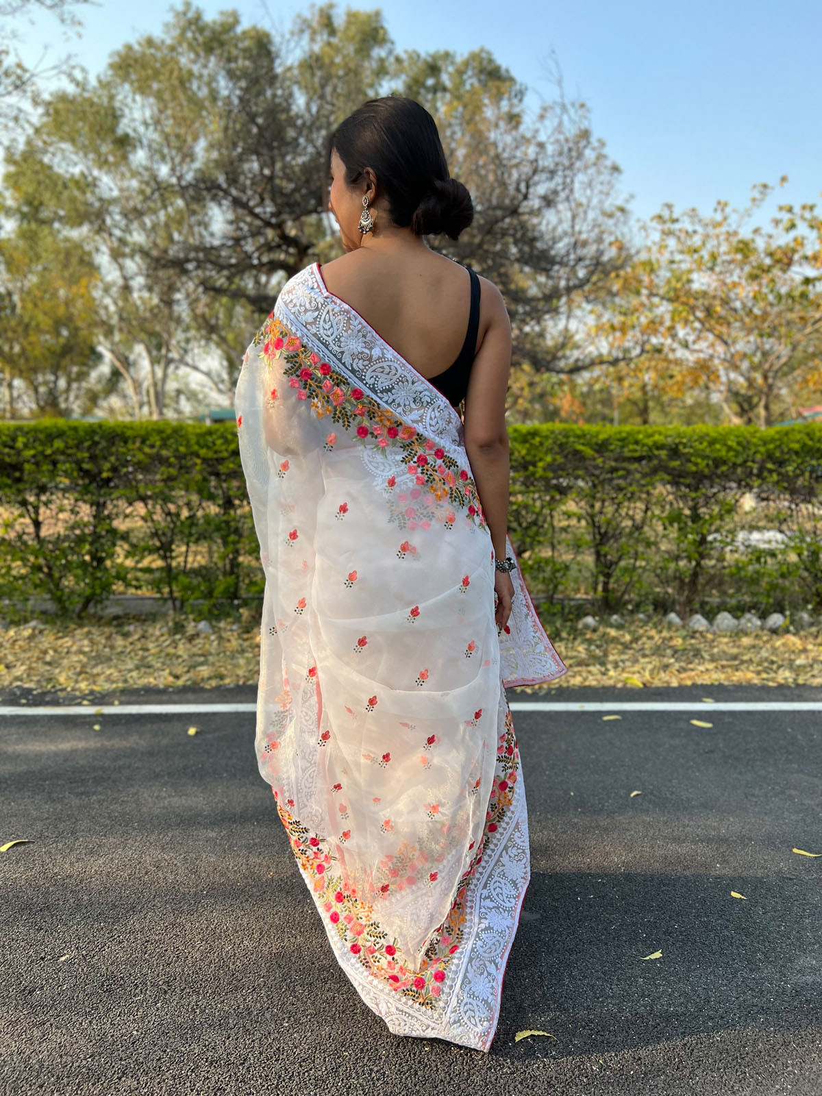 Pure Organza Silk Designer saree with Embroidery work –White