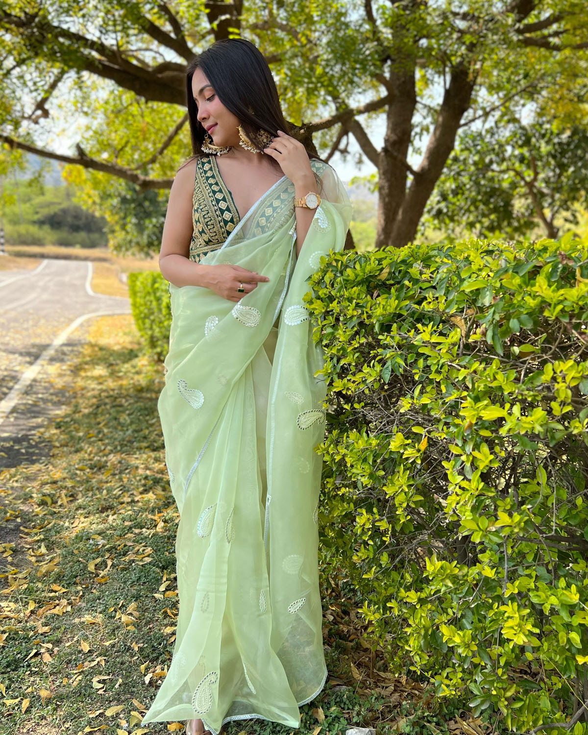 Pure Organza Designer saree with Gotapati Embroidery work –Green