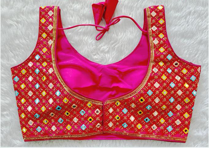 Embroidered Phantom Silk Designer Blouse - Pink(L)
