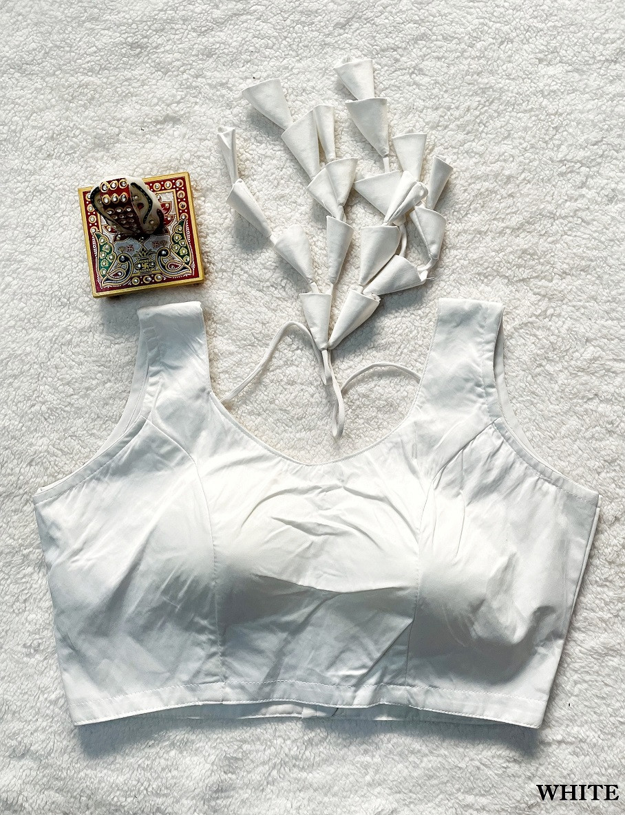 Malai Satin Ready Made Padded Blouse - White(XL)