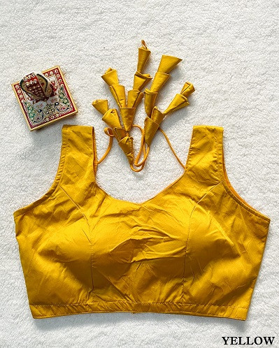 Malai Satin Ready Made Padded Blouse - Yellow(XL)
