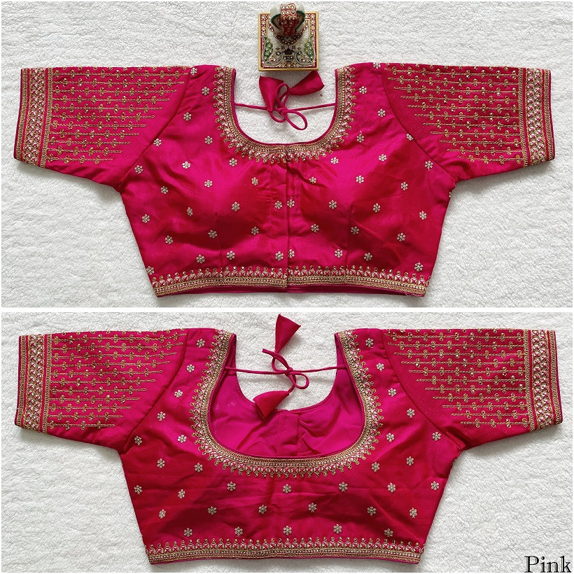 Embroidered Milan Silk Designer Blouse - Pink(S)