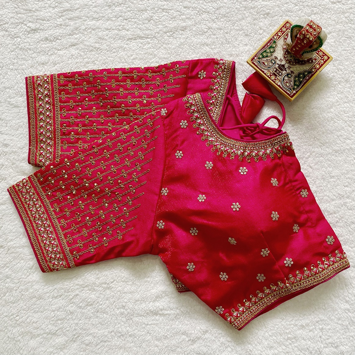 Embroidered Milan Silk Designer Blouse - Pink(3XL)
