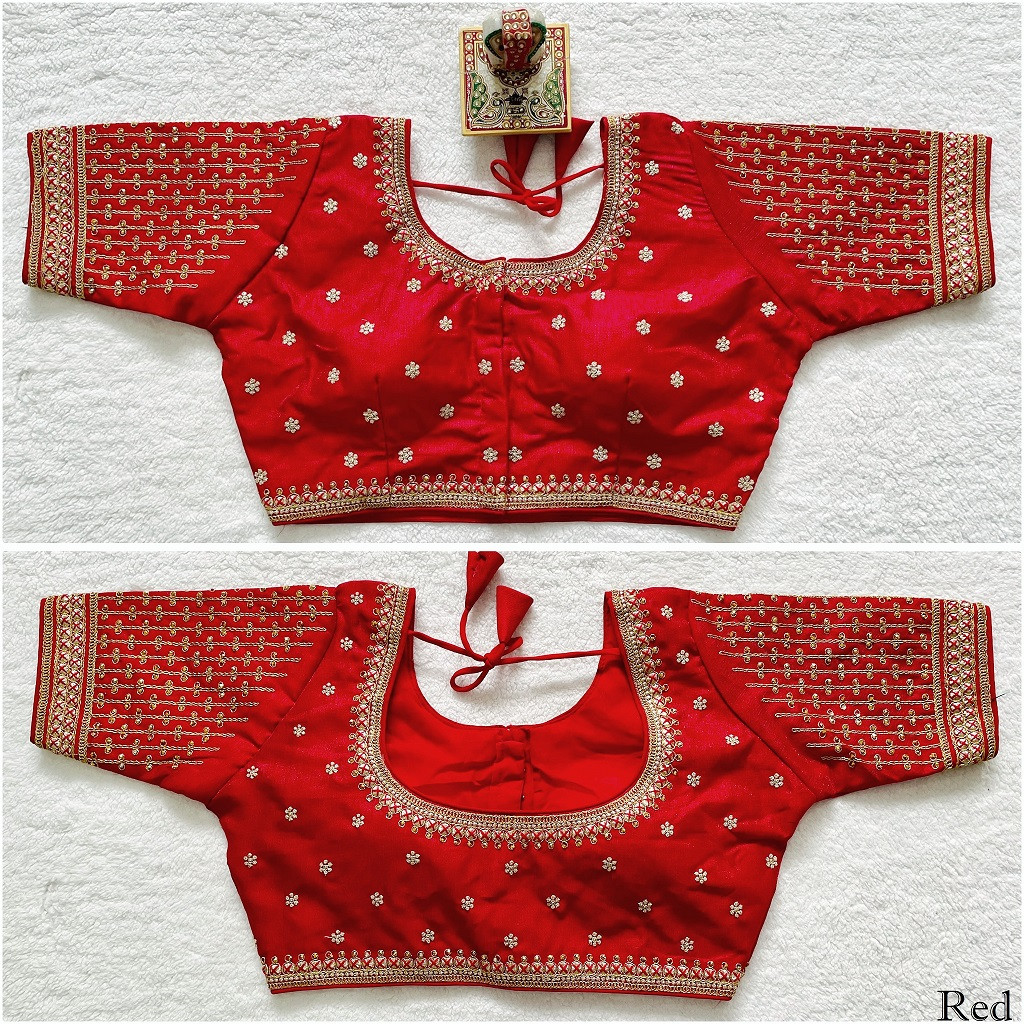 Embroidered Milan Silk Designer Blouse - Red(5XL)