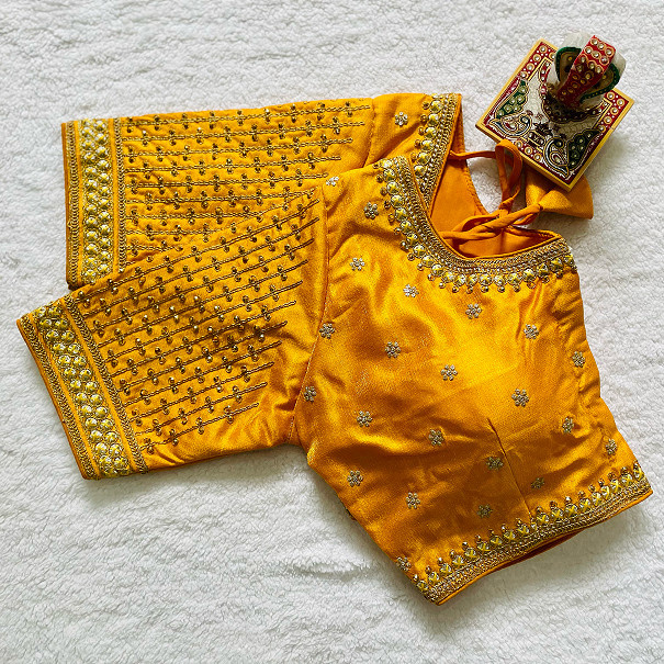Embroidered Milan Silk Designer Blouse - Yellow(S)