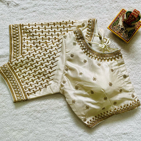 Embroidered Milan Silk Designer Blouse - White(XL)