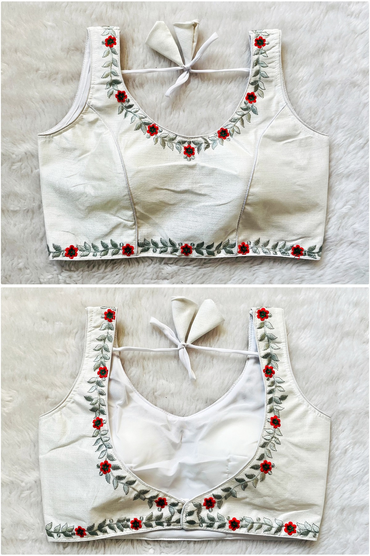 Embroidered Phantom Silk Designer Blouse - White(3XL)