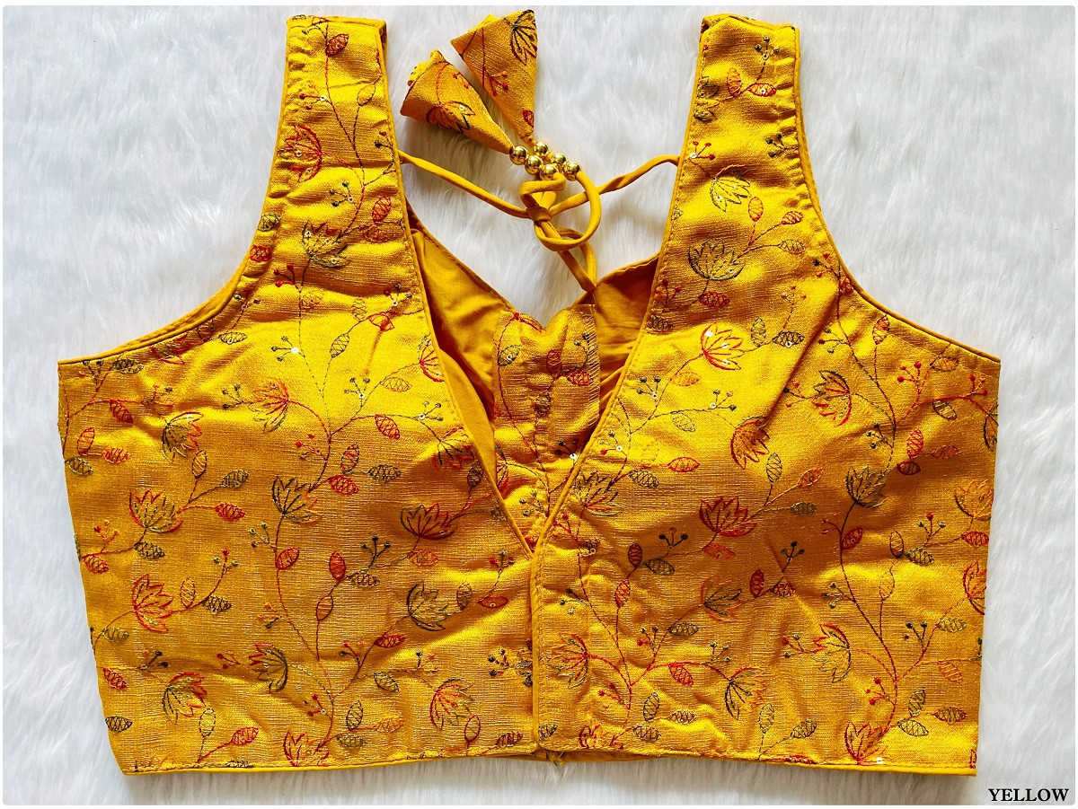 Multi Thread Sequence Embroidered Designer Blouse - Yellow(L)