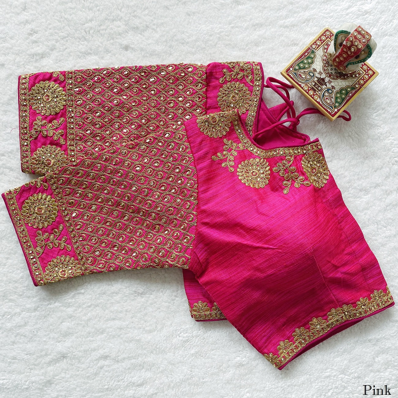 Phantom Silk Embroidered Designer Blouse - Pink(M)