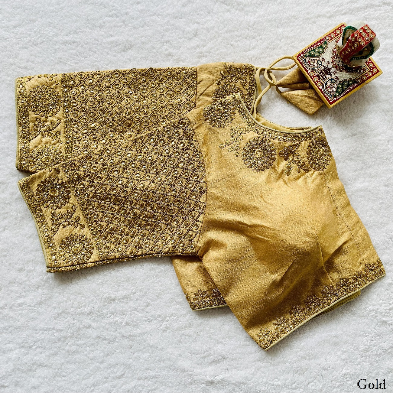 Phantom Silk Embroidered Designer Blouse - Gold(M)