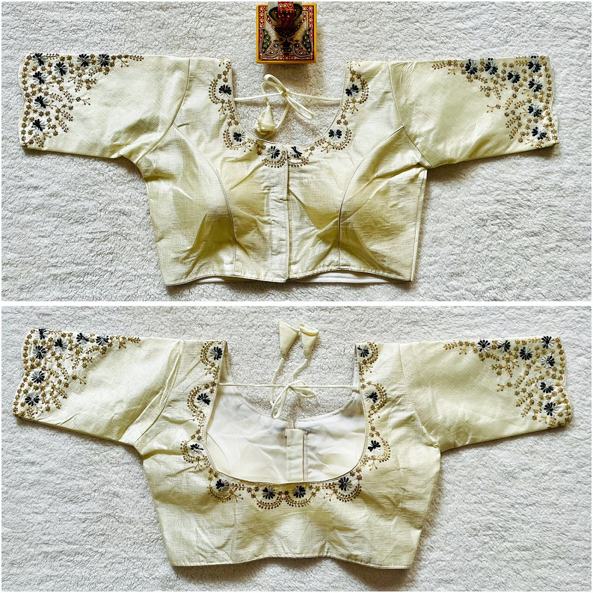 Phantom Silk Embroidered Designer Blouse - White(XL)