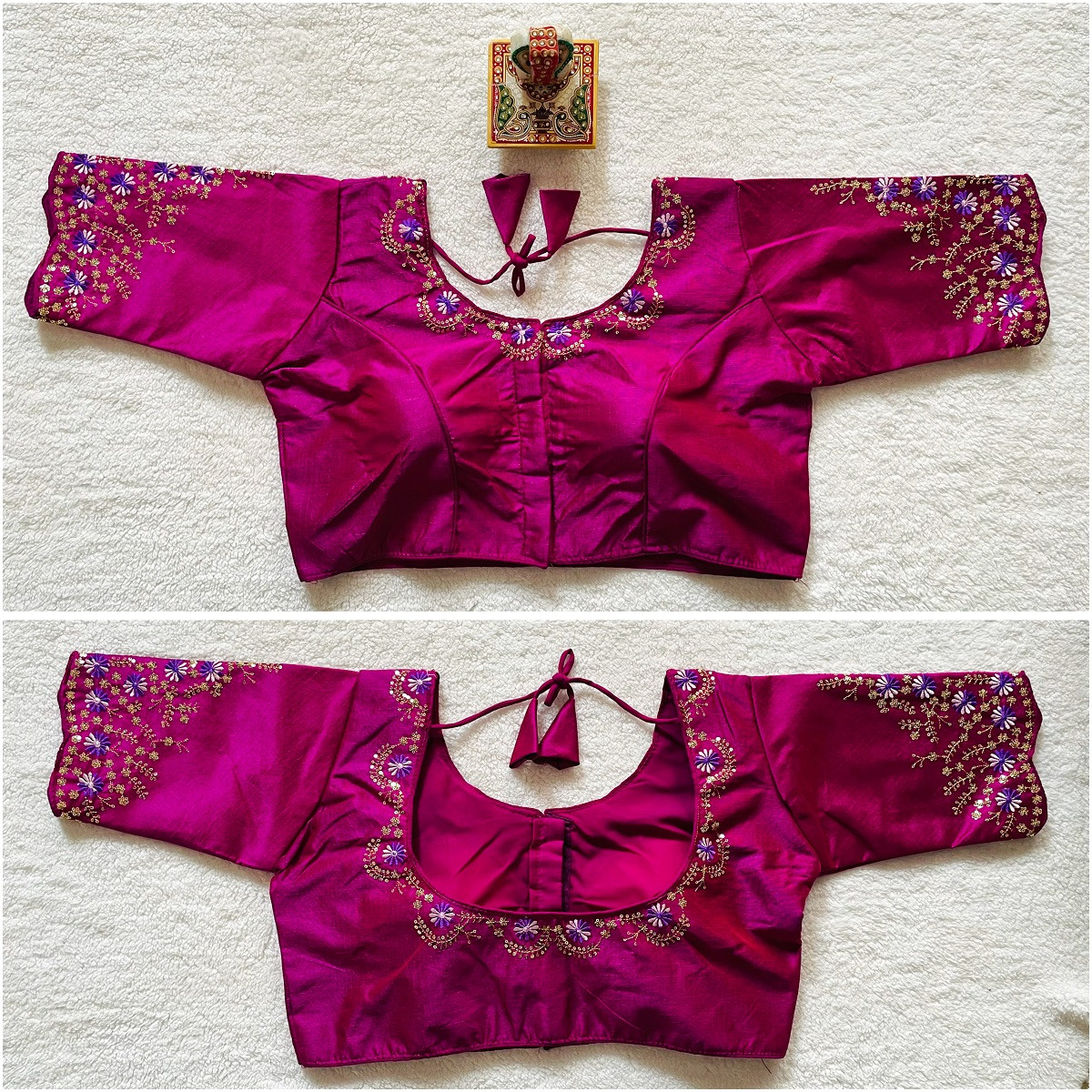 Phantom Silk Embroidered Designer Blouse - Violet(L)