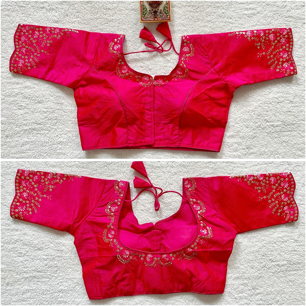Phantom Silk Embroidered Designer Blouse - Pink(XL)